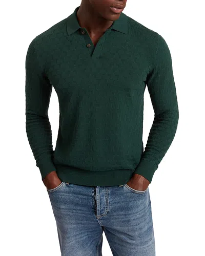 Ted Baker Gaten Long Sleeve Textured Stitch Polo In Green
