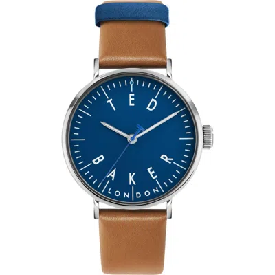 Ted Baker Gents Leather Strap Watch, 41mm In Tan