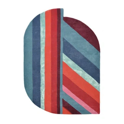 Ted Baker Geometric Handmade Tufted Wool Blue/red Area Rug In Blue,red