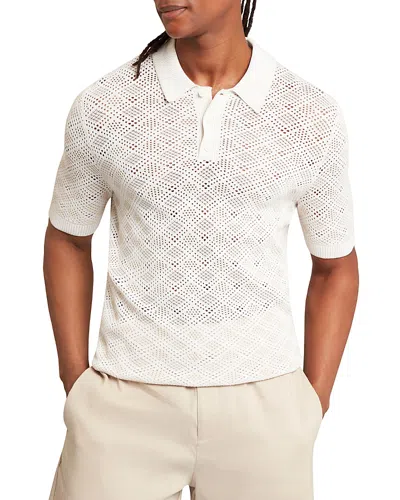 Ted Baker Geometric Stitch Polo Shirt In White