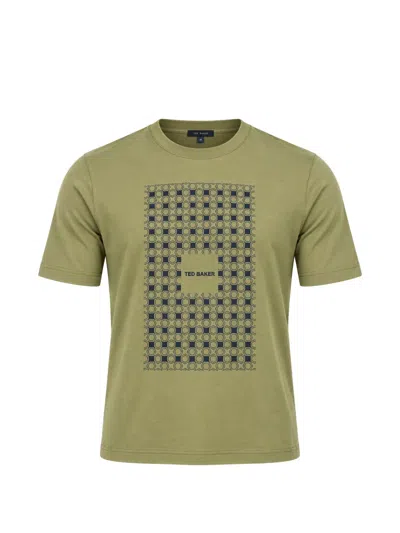 Ted Baker Geometric-print Cotton T-shirt In Green