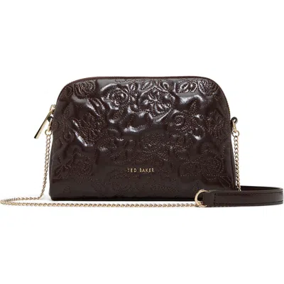 Ted Baker Ginny Floral Quilted Faux Leather Crossbody Bag In Dark Brown