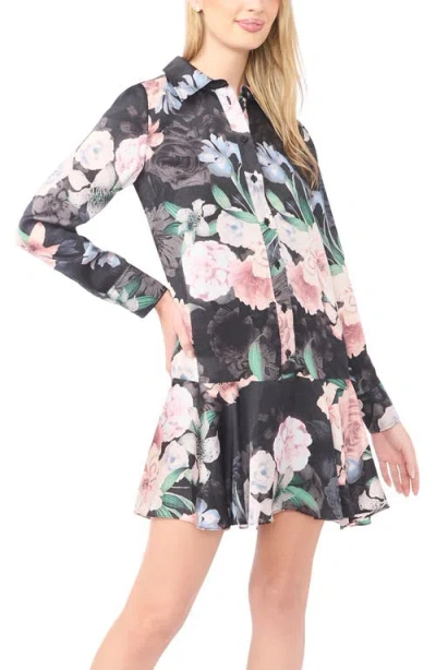 Ted Baker Gloria Floral Button-up Shirt Dress In Black
