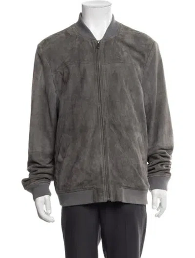 Pre-owned Ted Baker Goat Leather Bomber Jacket In Grey