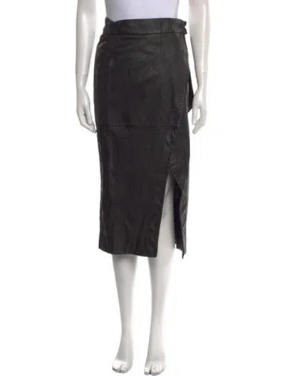 Pre-owned Ted Baker Goat Leather Midi Length Skirt In Black