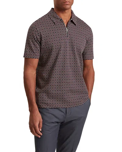Ted Baker Grae Short Sleeve Geo Jacquard Zip Neck Polo In Maroon