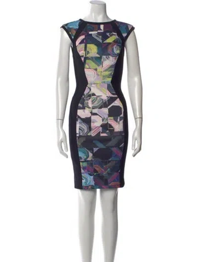 Pre-owned Ted Baker Graphic Print Knee-length Dress In Black