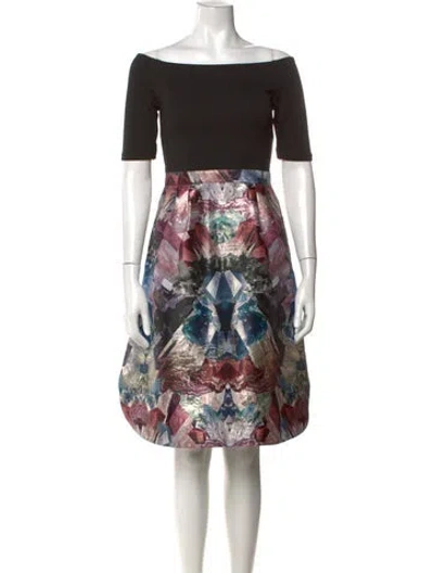 Pre-owned Ted Baker Graphic Print Knee-length Dress In Black/metallic