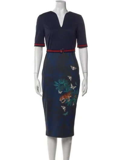 Pre-owned Ted Baker Graphic Print Knee-length Dress In Blue
