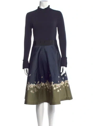 Pre-owned Ted Baker Graphic Print Midi Length Dress In Black