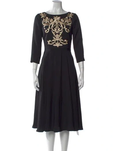 Pre-owned Ted Baker Graphic Print Midi Length Dress In Black