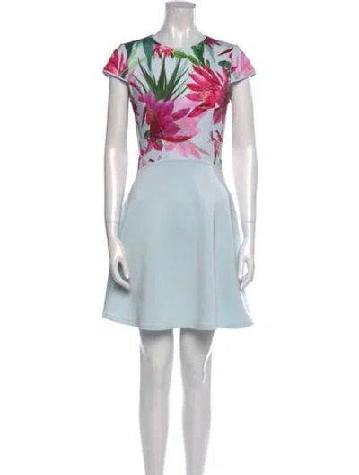 Pre-owned Ted Baker Graphic Print Mini Dress In Blue