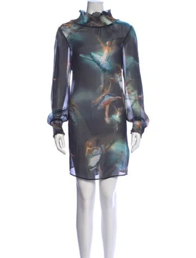 Pre-owned Ted Baker Graphic Print Mini Dress In Blue