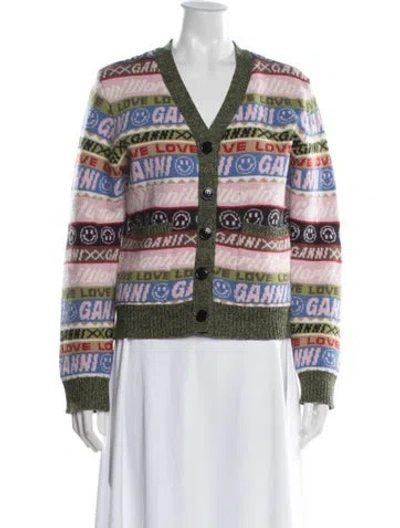 Pre-owned Ted Baker Graphic Print V-neck Sweater In White