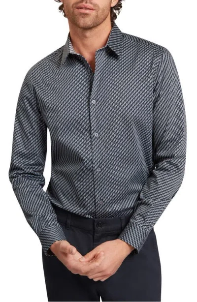 Ted Baker Grelish Slim Fit Geo Print Stretch Cotton Button-up Shirt In Black