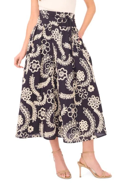 Ted Baker Guinevere Floral Embroidered Cotton Midi Skirt In Black