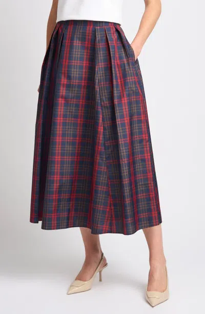 Ted Baker Guinevere Pleated Plaid Midi Skirt In Brown