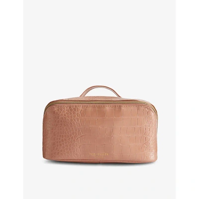 Ted Baker Womens Pl-pink Haanas Croc-texture Faux Patent-leather Washbag