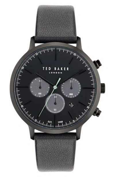 Ted Baker Haarvin Chronograph Leather Strap Watch, 44mm In Black