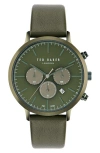 Ted Baker Haarvin Chronograph Leather Strap Watch, 44mm In Green