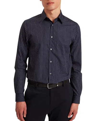 Ted Baker Hangent Regular Fit Branded Stripe Print Cotton Shirt In Blue