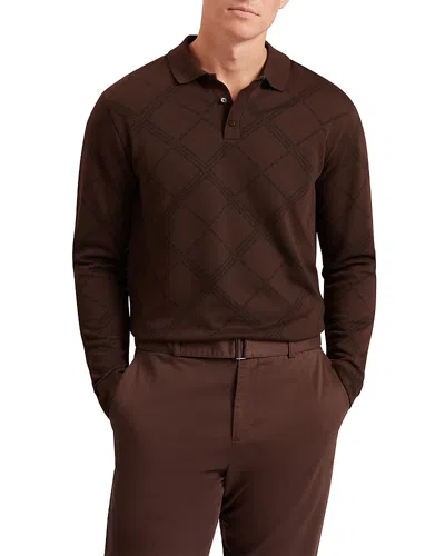 Ted Baker Havel Long Sleeve Argyle Jacquard Cotton Polo In Brown