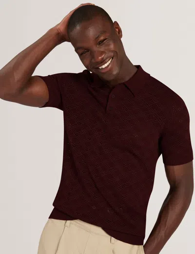 Ted Baker Helme Geometric Open Knit Short Sleeve Polo In Maroon