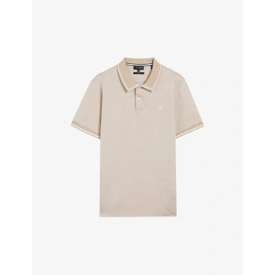 Ted Baker Mens Taupe Helta Stripe-trim Cotton Polo Shirt