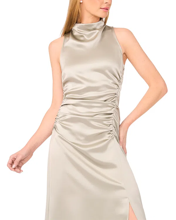 Ted Baker High Cowl Neck Ruched Side Dress In Gray | ModeSens