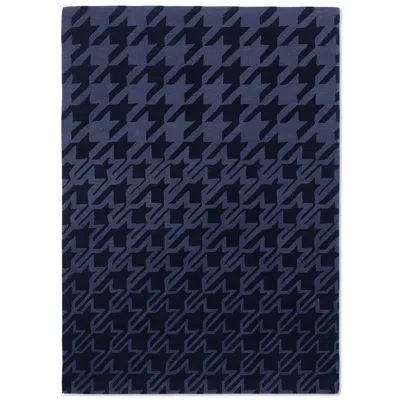 Ted Baker Houndstooth Handmade Tufted Wool Area Rug In Dark Blue/black In Dark Blue,black