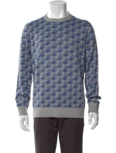 Pre-owned Ted Baker Houndstooth Print Crew Neck Pullover In Blue