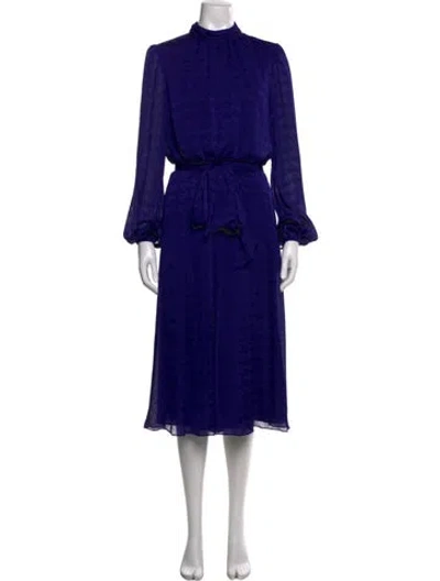 Pre-owned Ted Baker Houndstooth Print Midi Length Dress In Blue