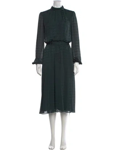 Pre-owned Ted Baker Houndstooth Print Midi Length Dress In Green