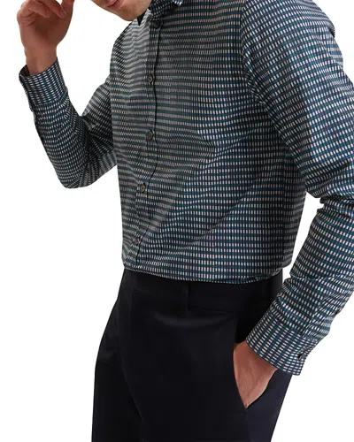 Ted Baker Huayna Long Sleeve Regular Fit Blurred Check Geo Shirt In Blue
