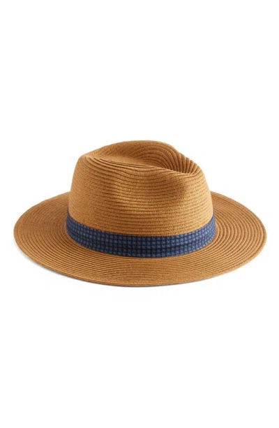 Ted Baker Mens Natural Hurcann Printed-trim Woven Fedora Hat