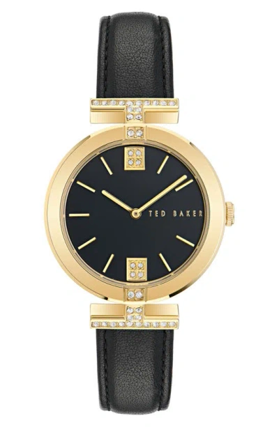 Ted Baker Iconic Faux Leather Strap Watch In Black