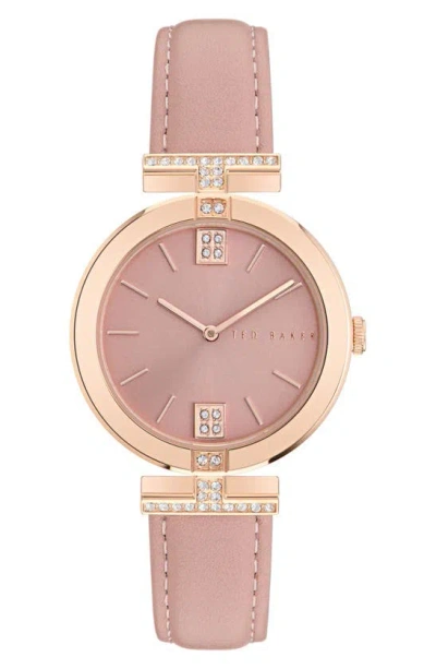 Ted Baker Iconic Faux Leather Strap Watch In Pink