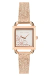 Ted Baker Iconic Floral Rsst Mesh Strap Watch In Rose Goldone