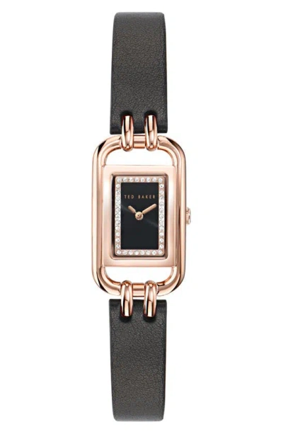 Ted Baker London Iconic Leather Strap Watch, 8mm X 12mm In Black