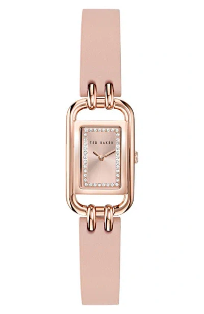 Ted Baker Iconic Leather Strap Watch, 8mm X 12mm In Pink