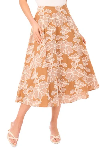 Ted Baker Ida Floral Embroidered Cotton Midi Skirt In Brown