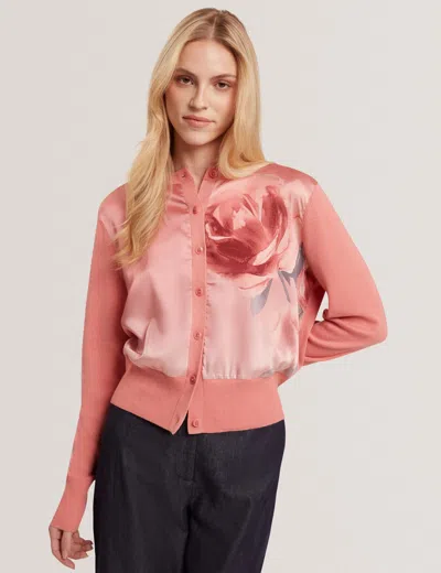 Ted Baker Ilyna Rose Print Woven Front Cardigan In Orange