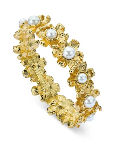 Ted Baker Imitation Pearl Daisy Bangle Bracelet In Gold