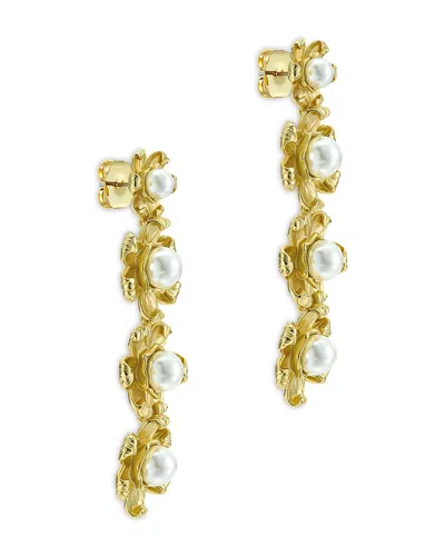 Ted Baker Imitation Pearl Daisy Linear Drop Earrings In Gold