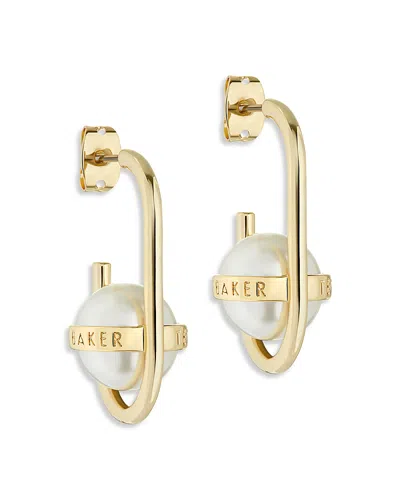 Ted Baker Imitation Pearl Oval Hoop Earrings In Gold