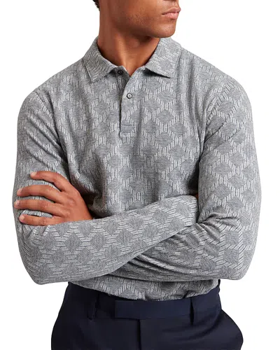 Ted Baker Imlad Long Sleeve Diamond Jacquard Polo In Blue