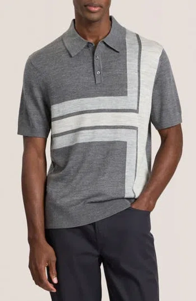 Ted Baker Intarsia Merino Wool Blend Sweater Polo In Gray
