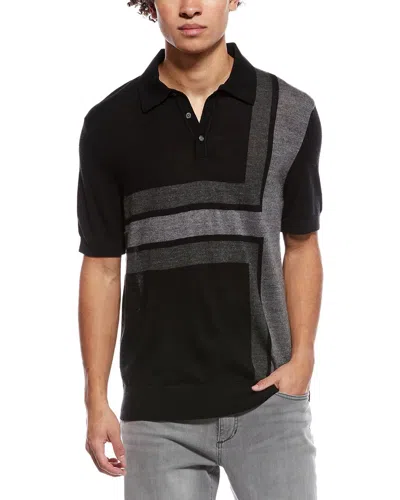 Ted Baker Intarsia Wool-blend Sweater Polo Shirt In Black