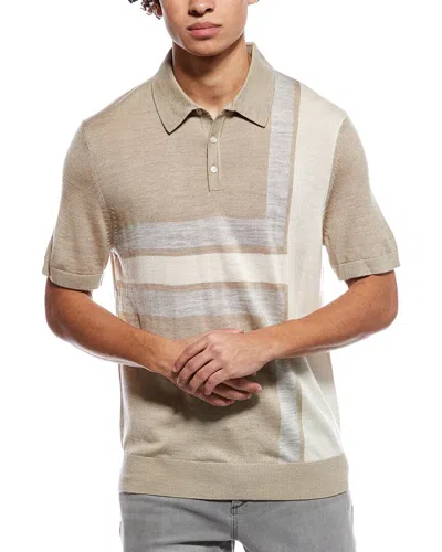 Ted Baker Intarsia Wool-blend Sweater Polo Shirt In Brown