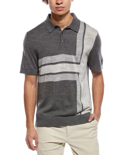 Ted Baker Intarsia Wool-blend Sweater Polo Shirt In Gray